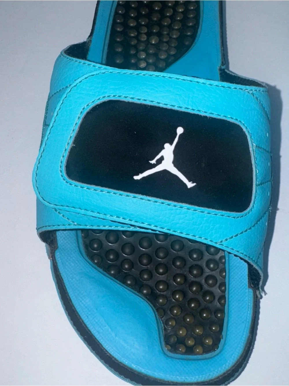Jordan Slide Sandals in Black and Teal Blue